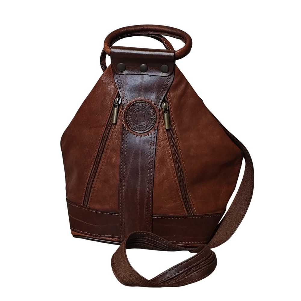 Lavorazione Artigianale Leather Backpack Women Brown Convertible Italian Sling